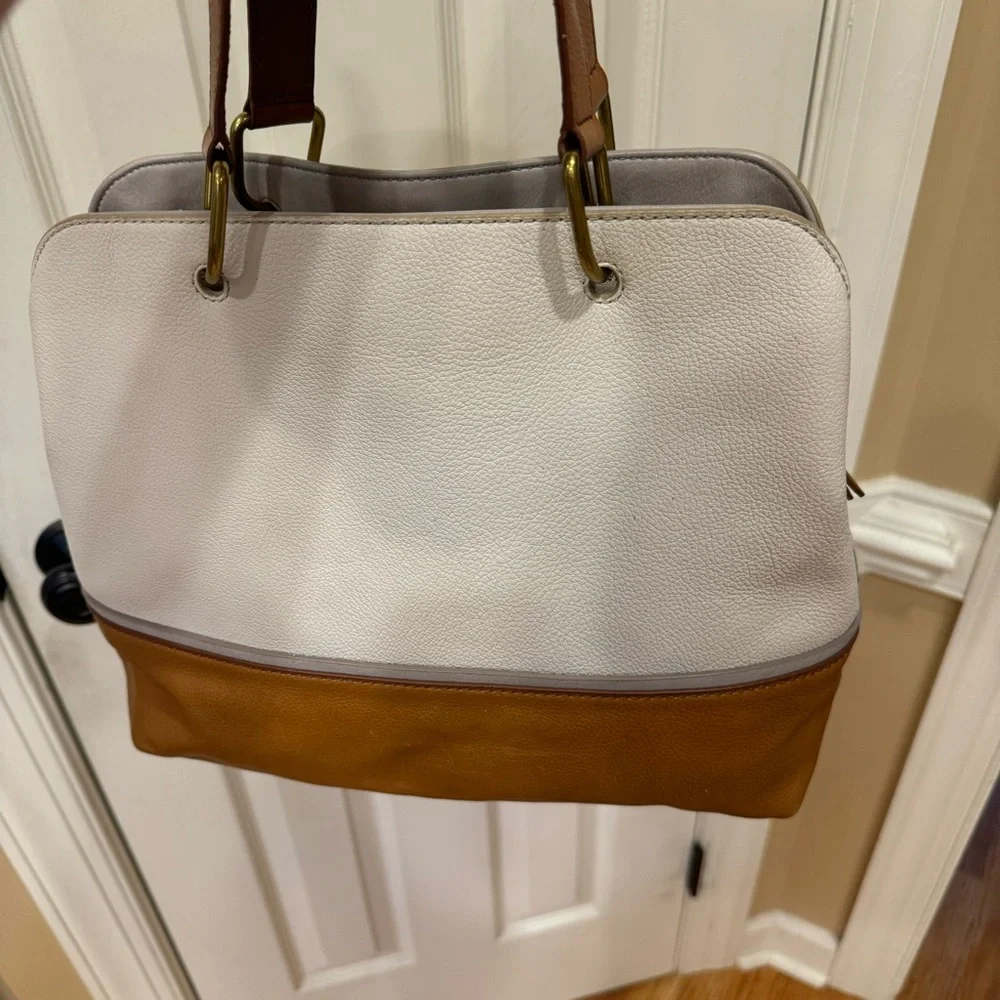 Fossil Lane Satchel Neutral Cream Brown Multi